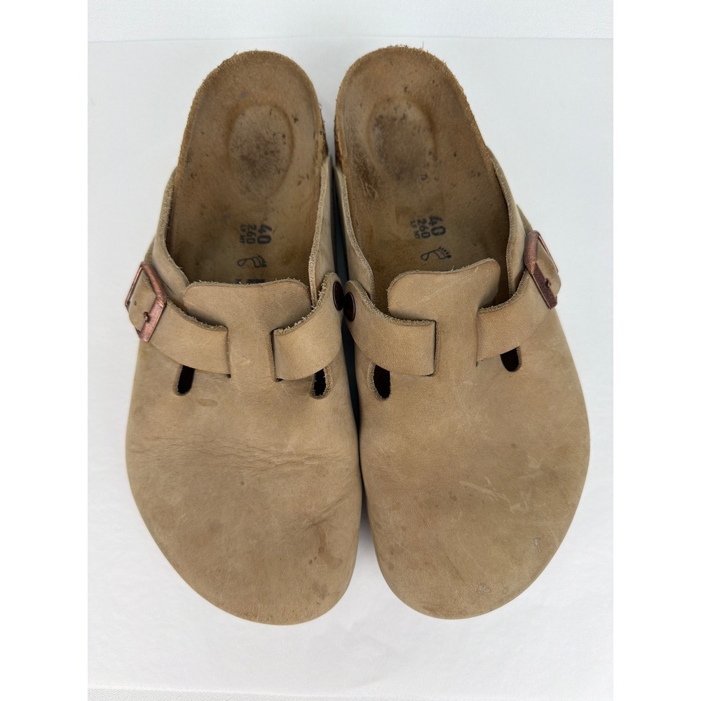 Birkenstock Boston Clogs 40 Tan Nubuck Leather Buckle Slip On Gorpcore Granola